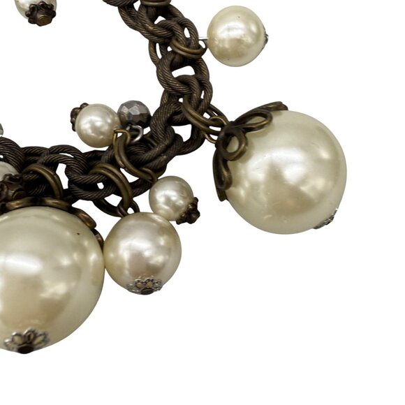 Vintage Plunder Design Paige Chunky Pearl & Crystal Charm Bracelet Antique Bronz - Picture 4 of 5